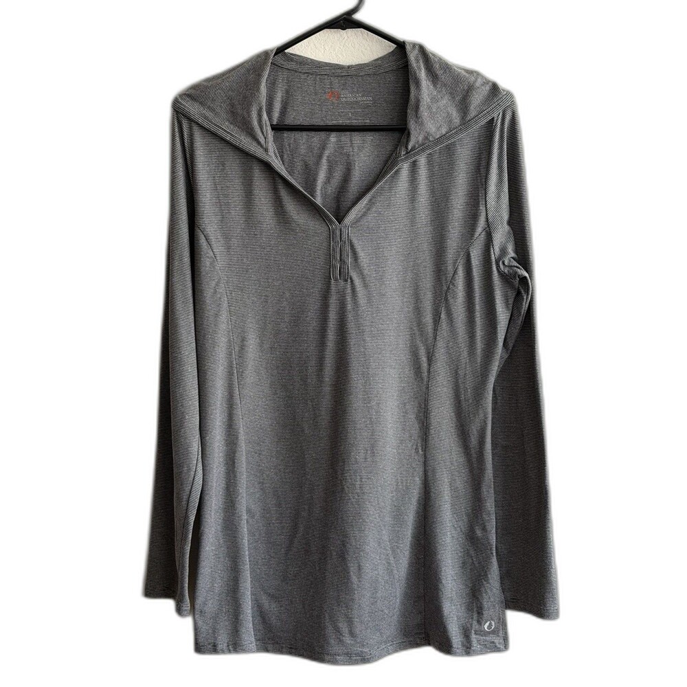 American outdoorsman for women Sun Tee Long Sleeve Hoodie Gray Striped Sz L
